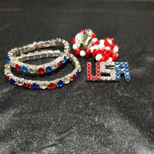 Patriotic USA Jewelry Set with Red, Blue, and Silver Accents